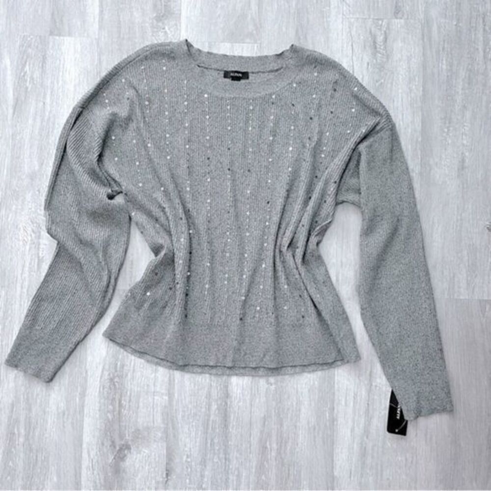 Women's L NWT Gray Metallic Knit Sequin Long Sleeve Top L